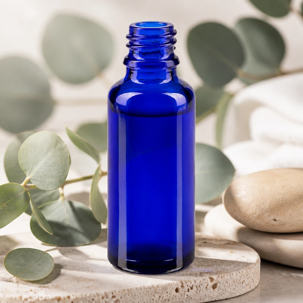 Frasco de farmácia ApoGlas de 30 ml, em azul cobalto, com proteção UV, para óleos essenciais e tinturas