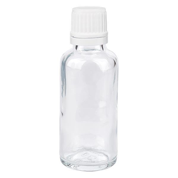 Frasco de farmácia 30ml transparente com tampa de rosca branca com fecho inviolável Frasco de farmácia 30ml transparente com tampa de rosca branca com fecho inviolável