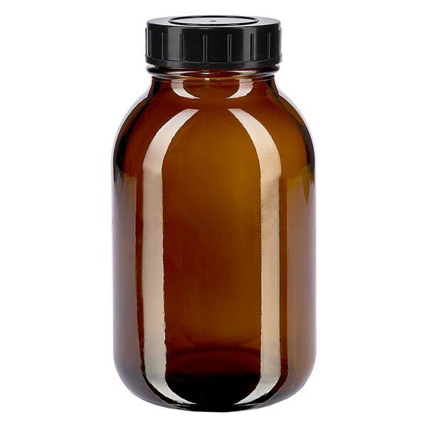 Garrafa de 500ml com gargalo largo em vidro âmbar com tampa de rosca