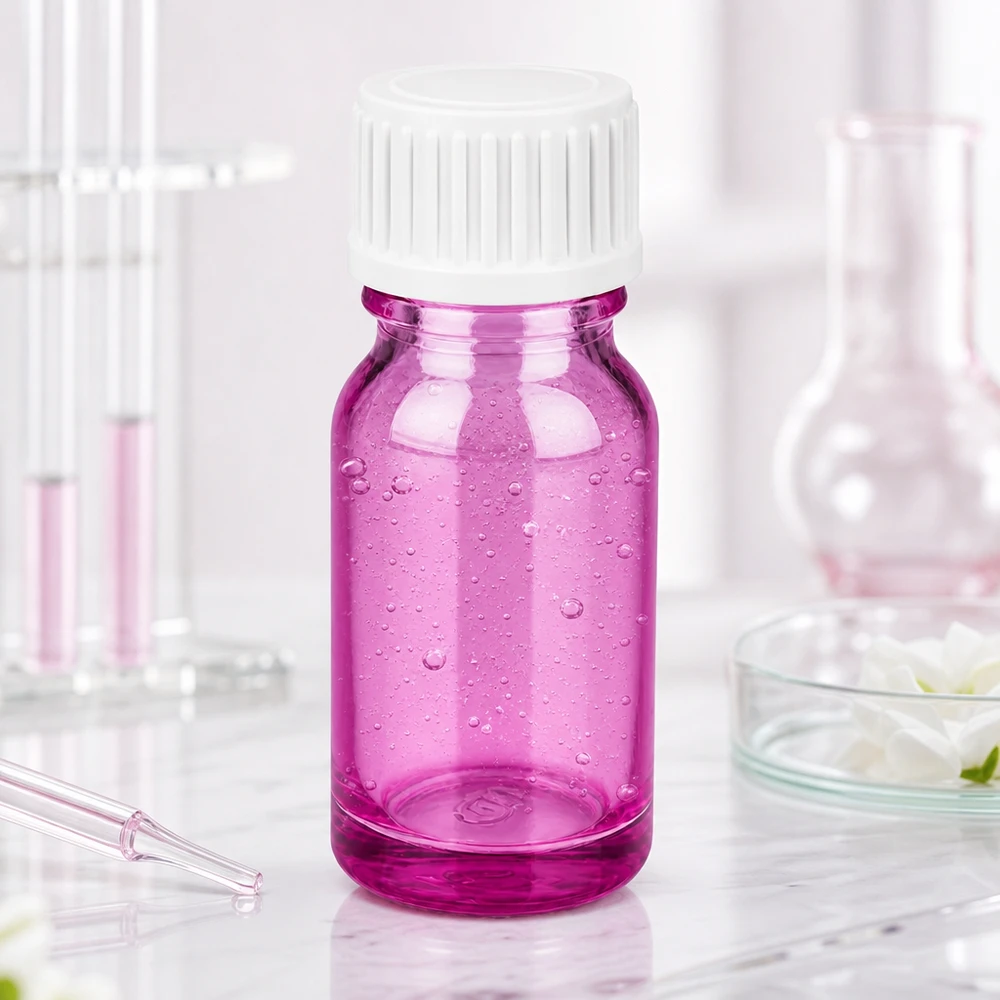 Frasco de 10 ml (glóbulo). Anel de enchimento de 3 mm branco padrão PurpleLine. UT18/10 Frasco de vidro roxo de 10 ml com rosca de 18 mm ideal para aplicações laboratoriais e farmacêuticas