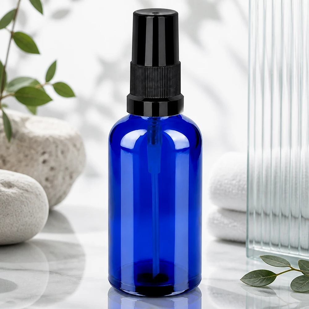 Frasco de vidro BlueLine de 50 ml com cabeça de pulverização STD preta UT18 para aplicações profissionais