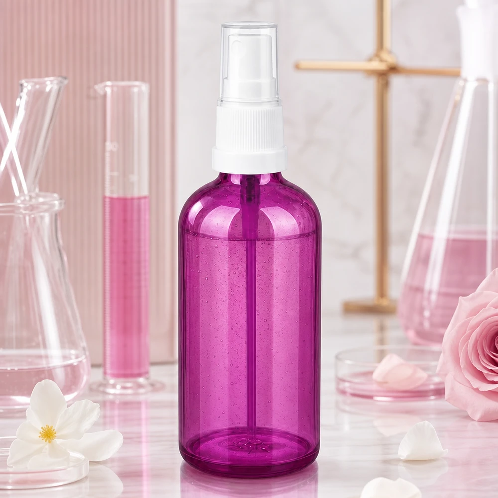 Frasco de spray de 100 ml branco/transparente Standard PurpleLine UT18/100 Frasco de spray transparente de 100 ml com design Purple Line para cuidados de pele caseiros