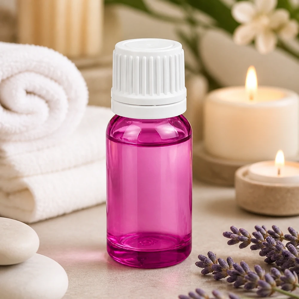 Frasco conta-gotas de 10 ml com tampa de rosca Originality branca de 0,7 mm PurpleLine UT18/10 Frasco conta-gotas roxo de 10 ml com tampa branca para aplicações de aromaterapia e bem-estar
