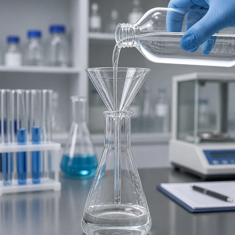 Funil ø60mm cal sodada, ângulo 60°, estilo curto Funil de vidro sodo-cálcico com pega curta e abertura de 60 mm para trabalhos de laboratório químico
