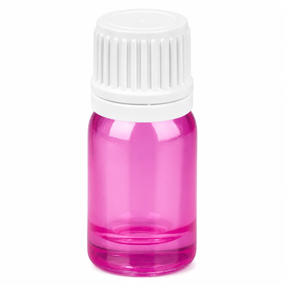 Frasco de 5 ml com tampa de rosca de 11 mm branco Originalidade tampa de rosca PurpleLine UT18/5 Frasco de vidro de 5 ml com tampa de rosca branca e corpo roxo para óleos essenciais