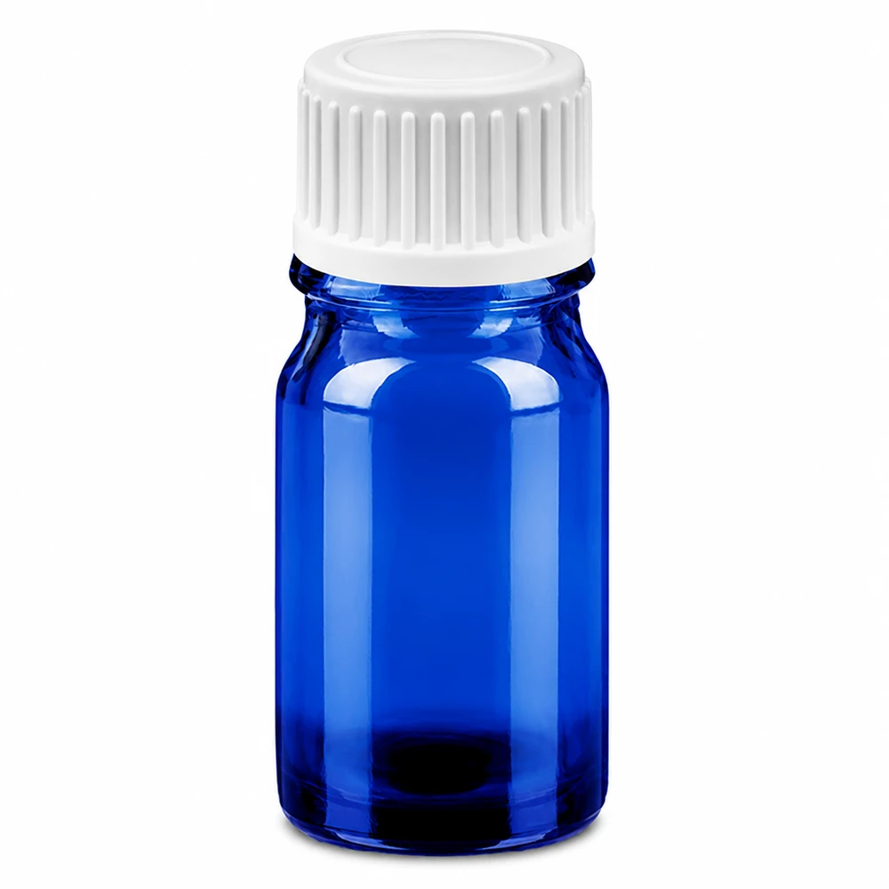 Frasco conta-gotas de 5ml 0,9mm branco tampa standard BlueLine UT18/5 Frasco conta-gotas de 5 ml azul com tampa branca para uma dosagem precisa Abertura de 0,9 mm