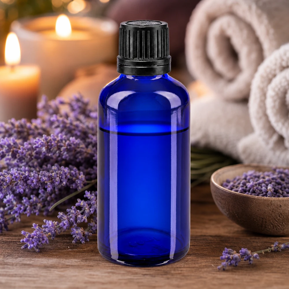 Frasco conta-gotas azul de 50 ml, em vidro de farmácia, com tampa de segurança para crianças e de garantia de autenticidade