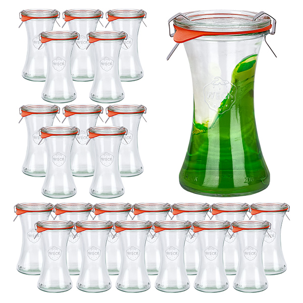 Conjunto de 24 frascos Weck de 200ml com 24 tampas de vidro