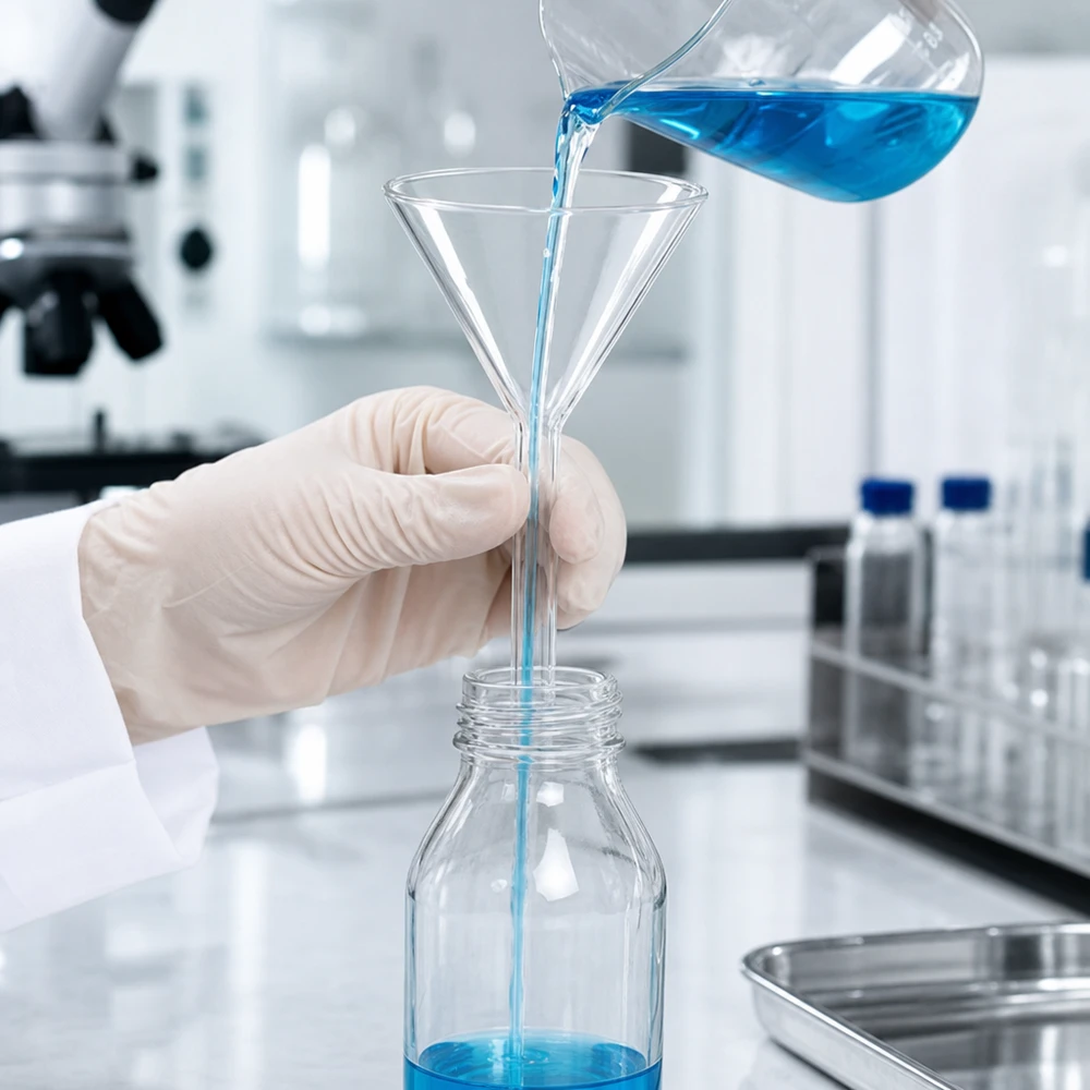 Funil ø60mm cal sodada, ângulo 60°, estilo curto Funil de laboratório em vidro de cal sodada com ângulo de 60 graus e abertura de 60 mm para uma decantação precisa