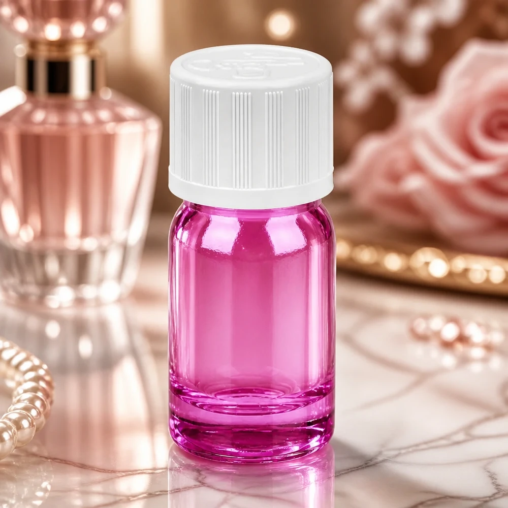 Frasco de vidro violeta de 5 ml com rosca normalizada para aromaterapia profissional e produção de perfumes