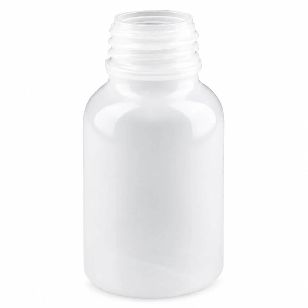 Frasco de laboratório de 100 ml de plástico branco, de gargalo largo, sem tampa, para laboratório e investigação