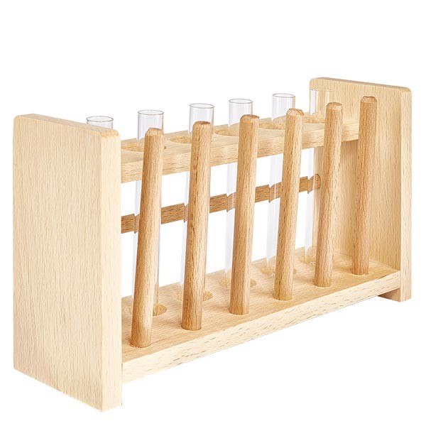 Suporte para tubos de ensaio em madeira com 6 tubos de ensaio mais cal sodada 100x12