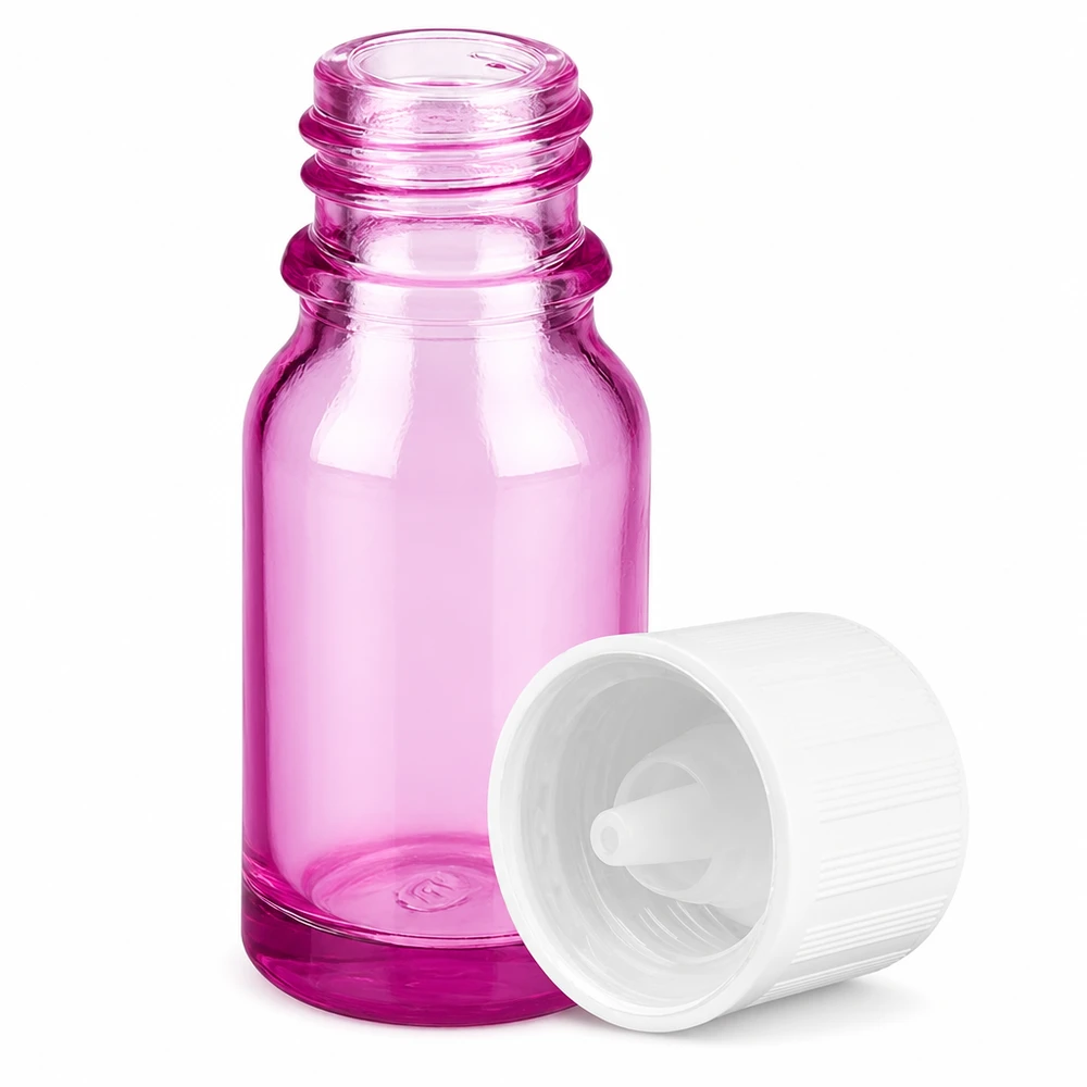 Frasco de vidro roxo de 10 ml com conta-gotas de 1,2 mm para óleos essenciais e cosméticos