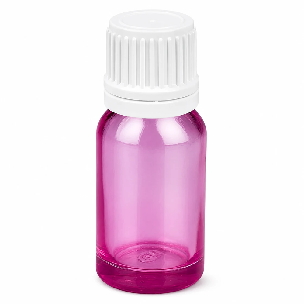 Frasco conta-gotas de 10 ml com tampa de rosca Originality branca de 0,7 mm PurpleLine UT18/10 Frasco conta-gotas de 10 ml transparente violeta PurpleLine com tampa branca UT18/10 para dosagem
