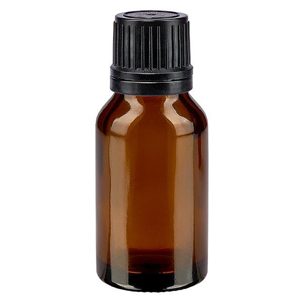 Frasco de farmácia castanho 15ml tampa de rosca preta anel de vazamento inviolável Frasco de farmácia castanho 15ml tampa de rosca preta anel de vazamento inviolável