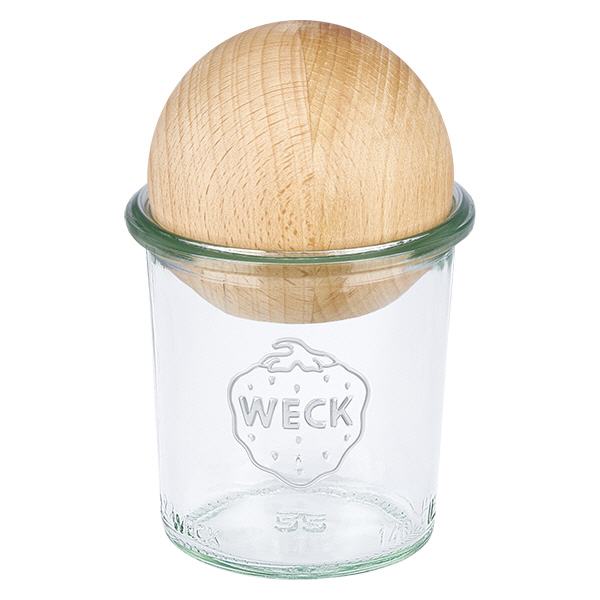 Copos de vidro WECK RR60 de 140ml com bola de madeira em faia