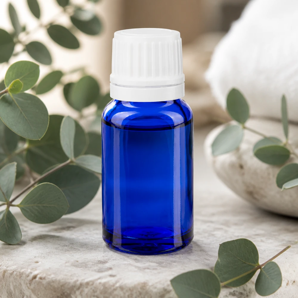 Frasco de farmácia azul de 10 ml com tampa OV branca de 11 mm para aromaterapia e cosmética natural