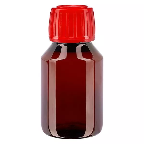 Frasco PET 50ml com tampa inviolável vermelha Frasco PET 50ml com tampa inviolável vermelha