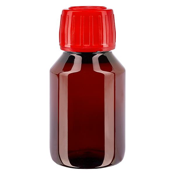 Frasco PET 50ml com tampa inviolável vermelha Frasco PET 50ml com tampa inviolável vermelha