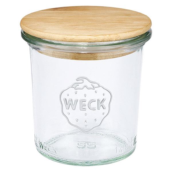 Copos de vidro de 140 ml WECK RR60 com tampa de madeira