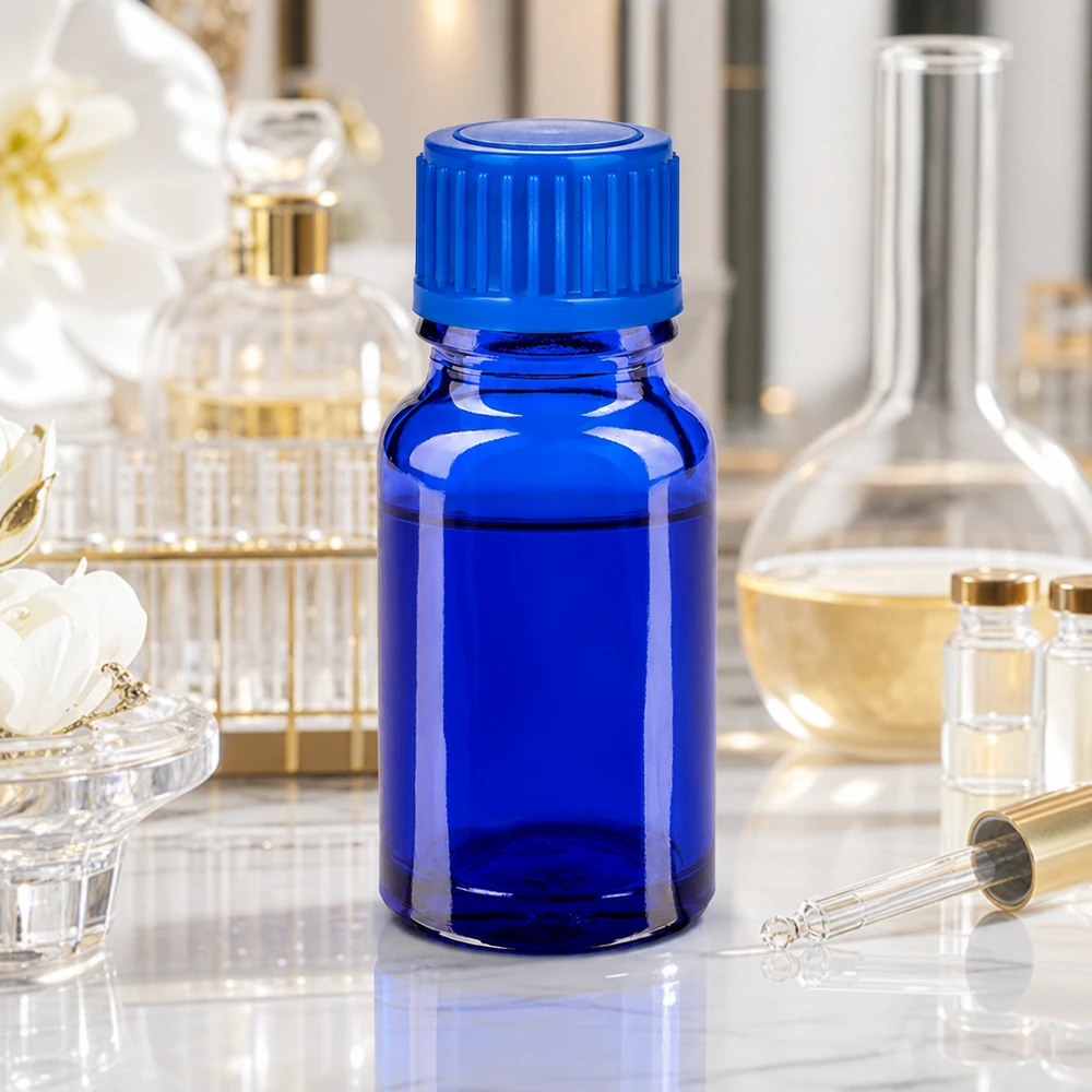 Frasco de 10ml com tampa de rosca de 11mm azul standard BlueLine UT18/10 Frasco de vidro de 10 ml de alta qualidade em azul brilhante com tampa de rosca robusta para utilização em laboratório