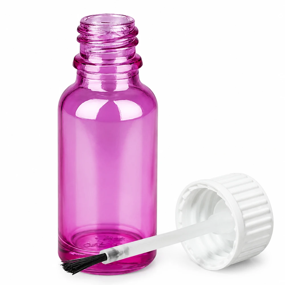 Frasco de vidro roxo de 20 ml com pincel aplicador para uma aplicação cosmética precisa