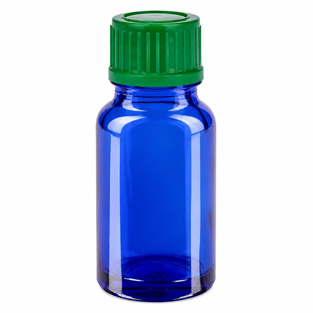 Frasco de vidro azul de 10 ml com tampa de rosca verde SV 11mm STD BlueLine UT18/10