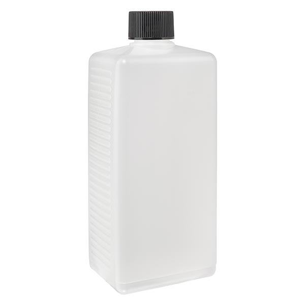 Frasco quadrado de 500ml em PE natural, com tampa