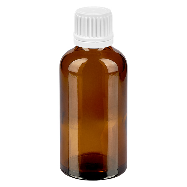 Frasco de 50 ml com tampa de rosca de 11 mm branca com fecho inviolável BrownLine UT18/50