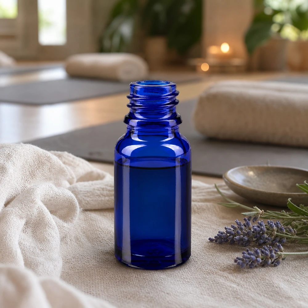 Frasco de farmácia compacto ApoGlas 10ml em azul elegante para aplicações de aromaterapia