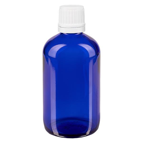 Frasco de farmácia azul 100ml tampa de rosca branca fecho inviolável Frasco de farmácia azul 100ml tampa de rosca branca fecho inviolável