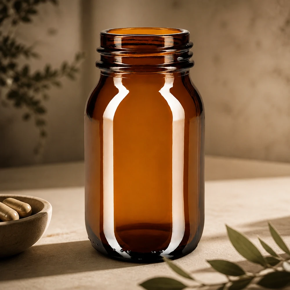 Garrafa de 100ml com gargalo largo em vidro âmbar Frasco de vidro âmbar de 100 ml de alta qualidade com tampa de rosca robusta para uma conservação segura