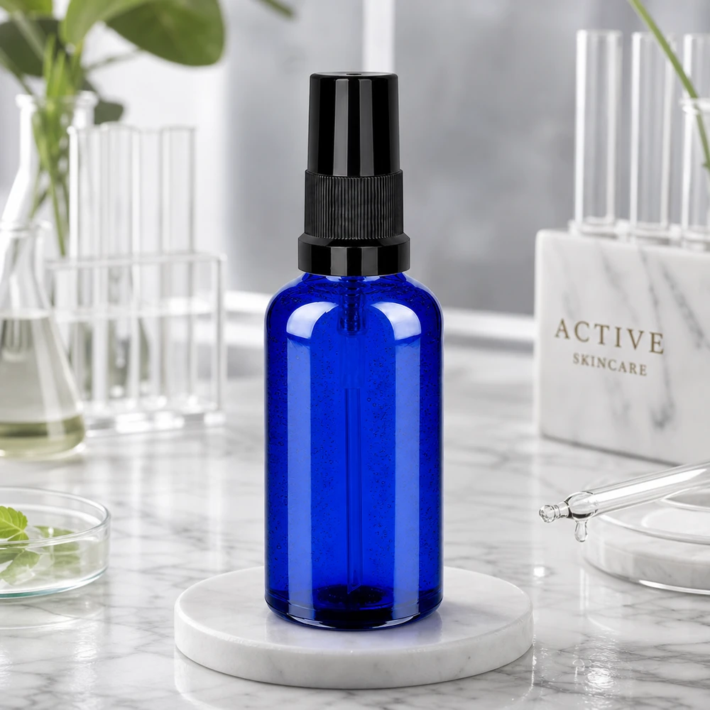 Frasco de spray BlueLine de 50 ml com rosca UT18 e atomizador STD preto para uso profissional