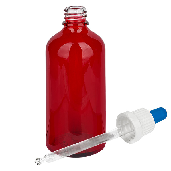 Frasco pipeta de 100 ml branco/azul com tampa inviolável RedLine UT18/100 Frasco pipeta de 100 ml branco/azul com tampa inviolável RedLine UT18/100