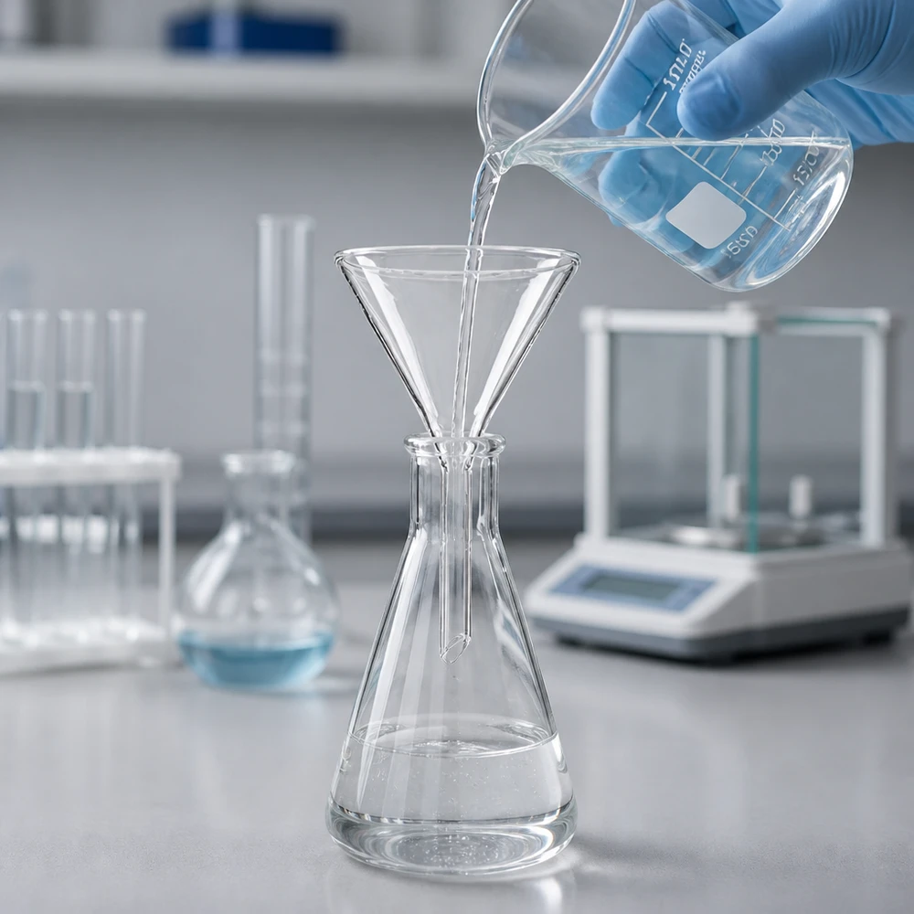 Funil ø55mm borosilicato ângulo 60 estilo curto Funil curto transparente de 55 mm em borosilicato resistente ao calor para aplicações laboratoriais