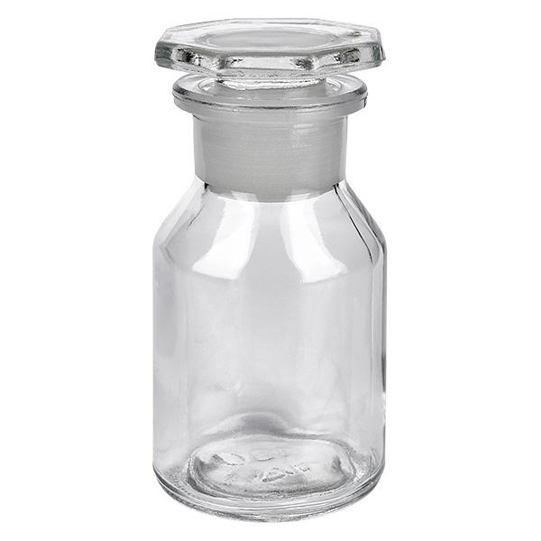 Garrafa de pescoço íngreme 50ml rolha de vidro de pescoço largo transparente Frasco de peito inclinado de 50 ml, transparente, com rolha de vidro, fabricado em vidro borossilicato de alta qualidade para laboratório