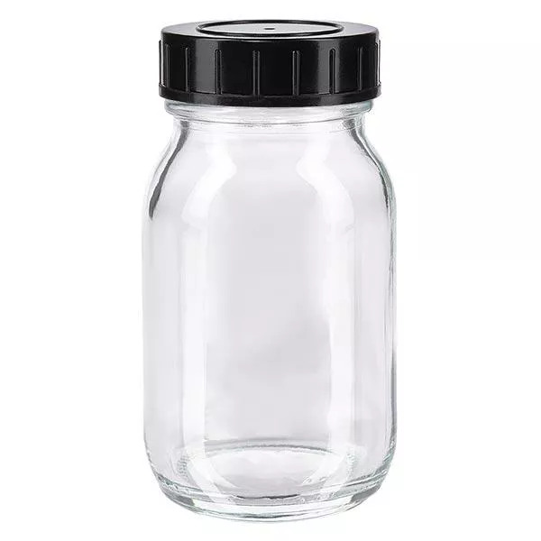Frasco de vidro transparente com gargalo largo de 100ml com tampa de rosca Frasco de vidro transparente com gargalo largo de 100ml com tampa de rosca