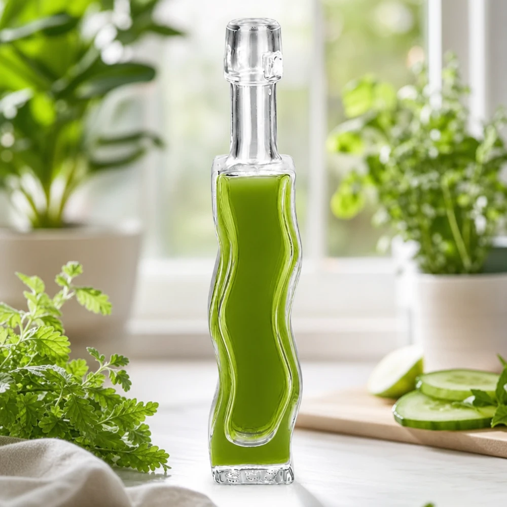 40ml Glasflasche "Anna" ohne Bügelverschluss UNiTWIST Frasco de vidro de 40 ml Anna cheio de extrato de ervas verdes salsa decoração brilhante parapeito da janela cosméticos naturais ambiente
