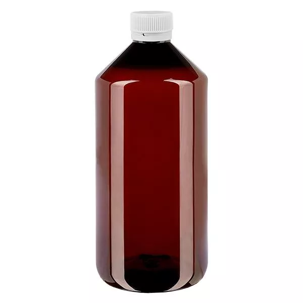 Frasco PET 1000ml com tampa inviolável de canelura branca Frasco PET 1000ml com tampa inviolável de canelura branca