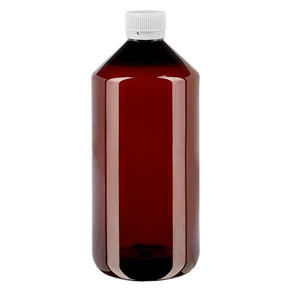 Frasco PET 1000ml com tampa inviolável de canelura branca Frasco PET 1000ml com tampa inviolável de canelura branca