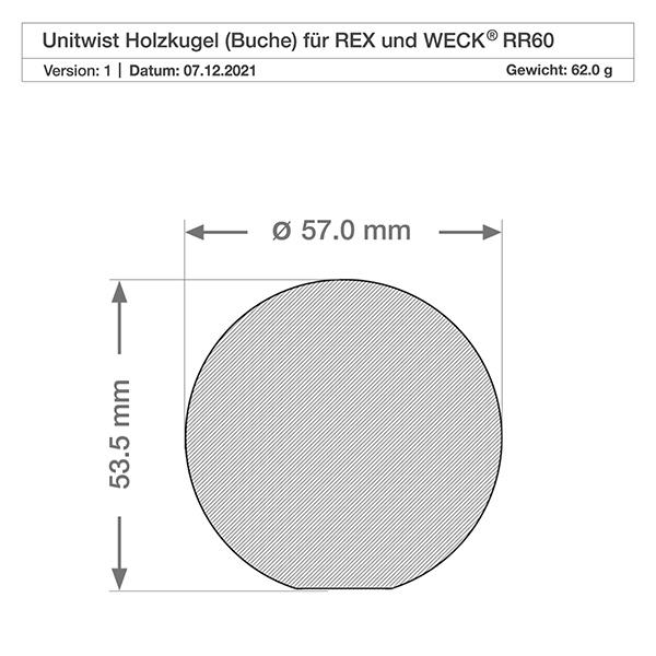 Bola de madeira UNiTWIST (faia) para WECK RR60 Bola de madeira UNiTWIST (faia) para WECK RR60