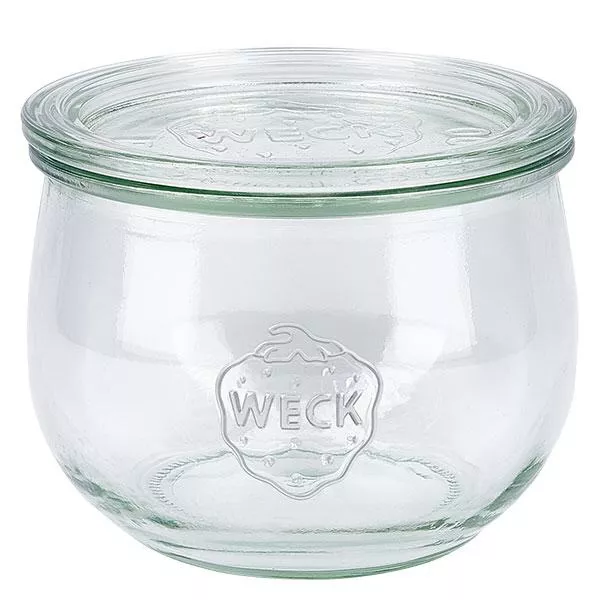 Frasco tulipa de 580ml com tampa de vidro WECK RR100 Frasco tulipa WECK de 580 ml com tampa de vidro Frasco de conservação RR100 transparente com o logótipo WECK para conservação e armazenamento
