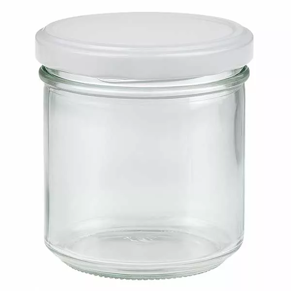 Copos de vidro de 167 ml com tampa BasicSeal branca UNiTWIST Copos de vidro de 167 ml com tampa BasicSeal branca UNiTWIST