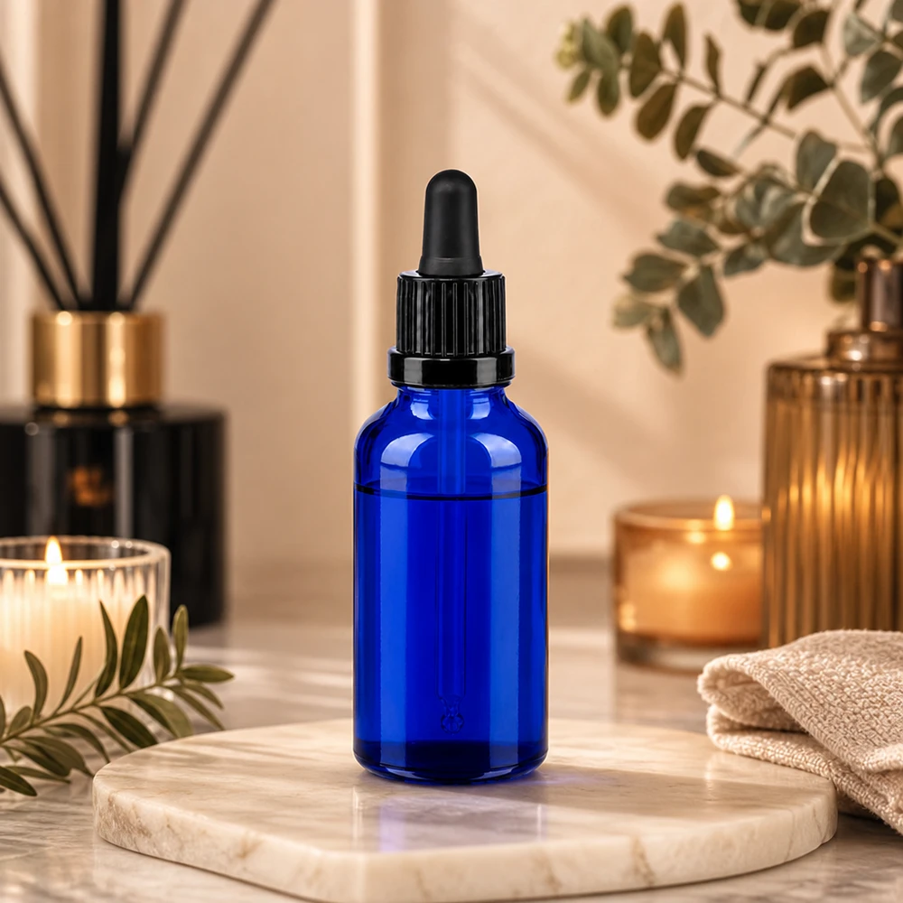 Frasco pipeta 30ml preto com fecho inviolável BlueLine UT18/30 Frasco de pipeta profissional BlueLine de 30 ml com proteção UV graças ao vidro azul e à tampa preta