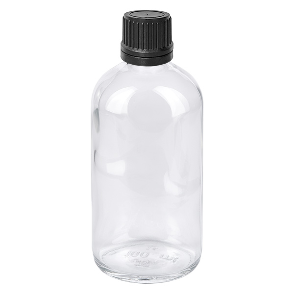 Frasco conta-gotas de 100ml 1mm preto com fecho inviolável ClearLine UT18/100