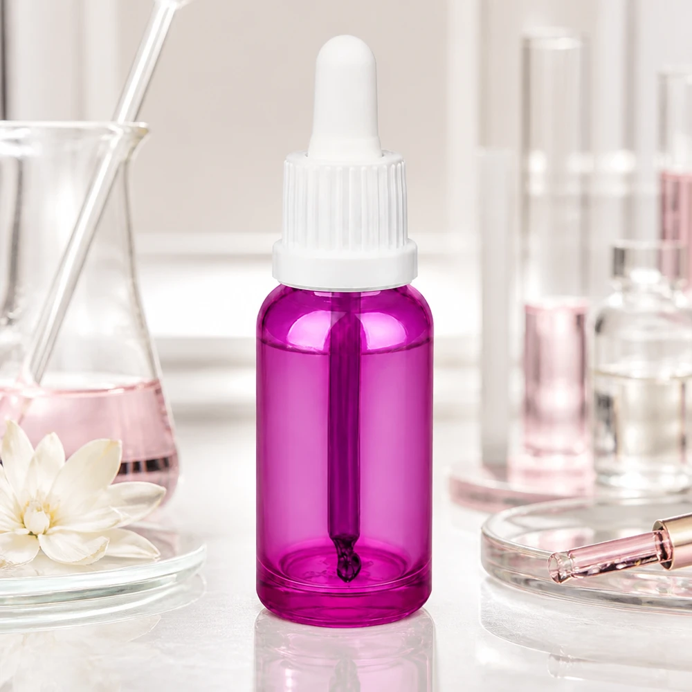 Frasco pequeno de pipeta de 20 ml violeta transparente com tampa prática de conta-gotas