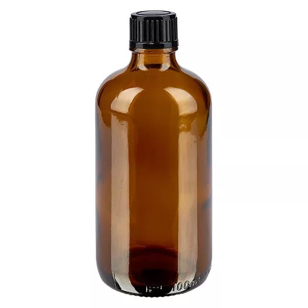 Frasco de farmácia castanho 100ml tampa de rosca preta standard Frasco de farmácia castanho 100ml tampa de rosca preta standard