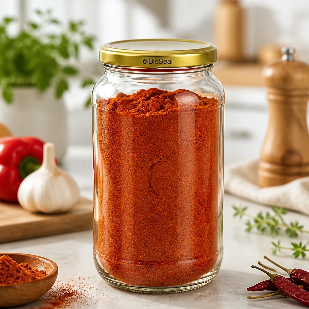 UNiTWIST Runda1062 Frasco para especiarias cheio de paprica em pó TO82 Tampa BioSeal Ambiente de cozinha