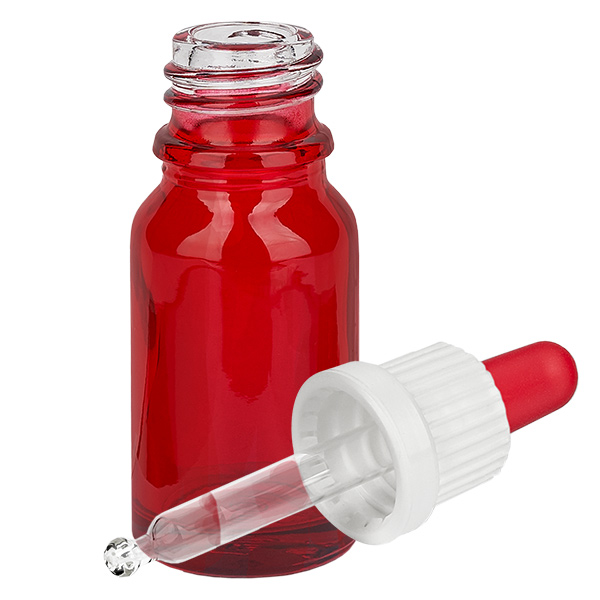 Frasco pipeta de 10 ml branco/vermelho com fecho inviolável RedLine UT18/10 Frasco pipeta de 10 ml branco/vermelho com fecho inviolável RedLine UT18/10