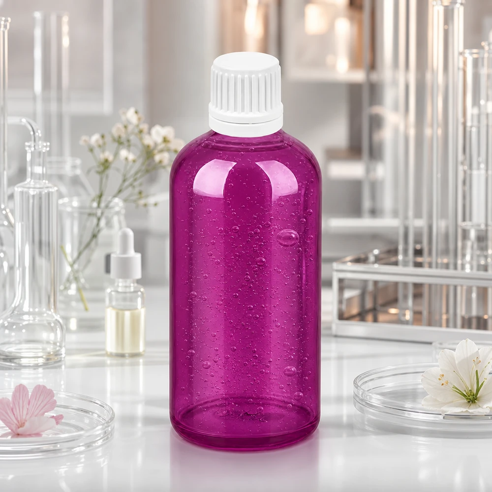 Frasco conta-gotas de 100 ml com tampa de rosca Originality branca de 0,7 mm PurpleLine UT18/100 Conta-gotas preciso de 0,7 mm com frasco de plástico violeta de 100 ml para aromaterapia e aplicações laboratoriais